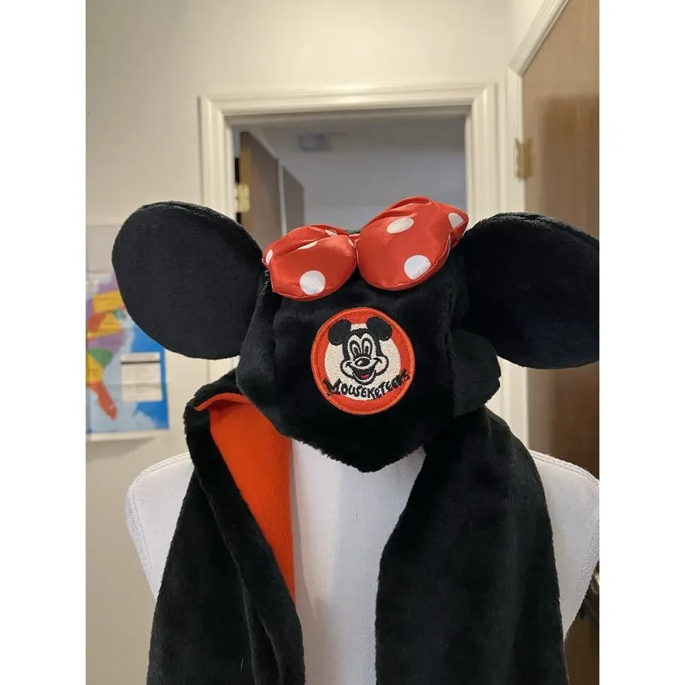 Disney Parks Minnie Mouse Polka dots Bow Plush Hat Ears w Scarf Mittens One Size - Picture 2 of 7